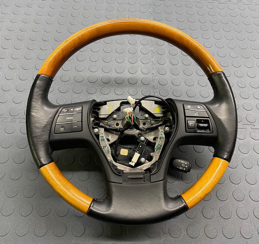 2010-2012 LEXUS RX350 STEERING WHEEL BLACK LEATHER WOOD GRAIN W/ SWITCHES NICE!!