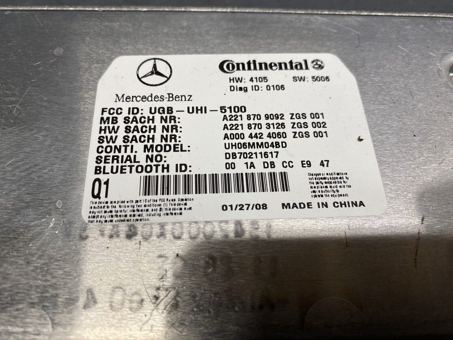 07-10 Mercedes W221 S63 AMG CL550 Bluetooth Communication Module 2218709092 OEM