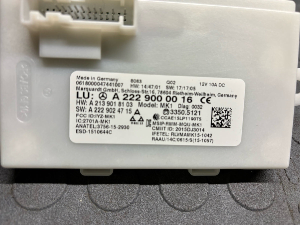 2018 MERCEDES W213 E63 KEYLESS ENTRY CONTROL MODULE OEM A2229000016